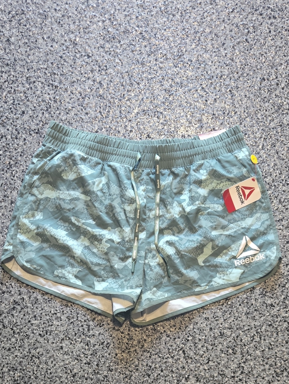 Reebok Women's Sage Green Camo Athletic Relaxed Shorts